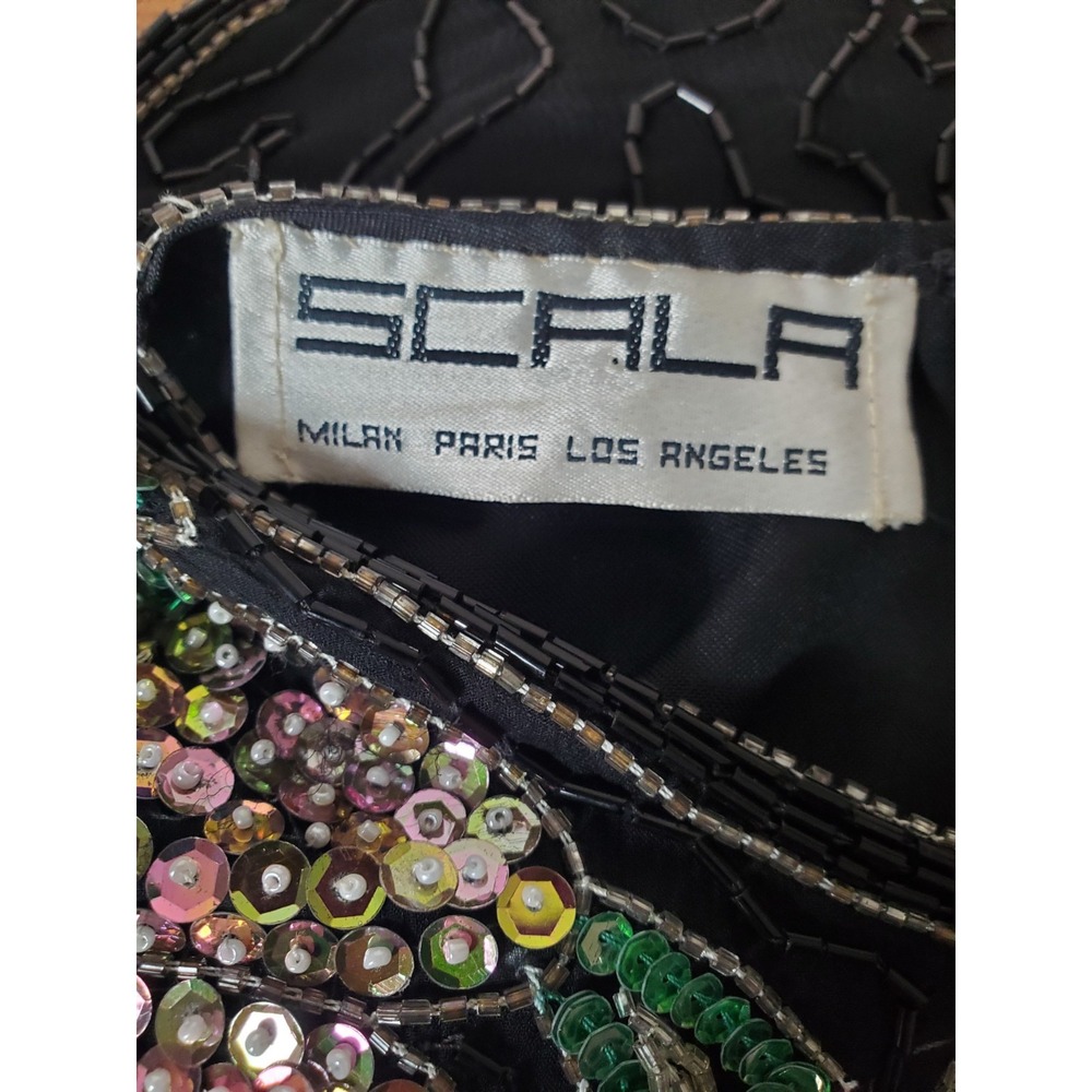 Vintage Scala Silk Beaded Sequin Floral Dark Romantic Glam Hollywood 80's Party - Picture 6 of 14